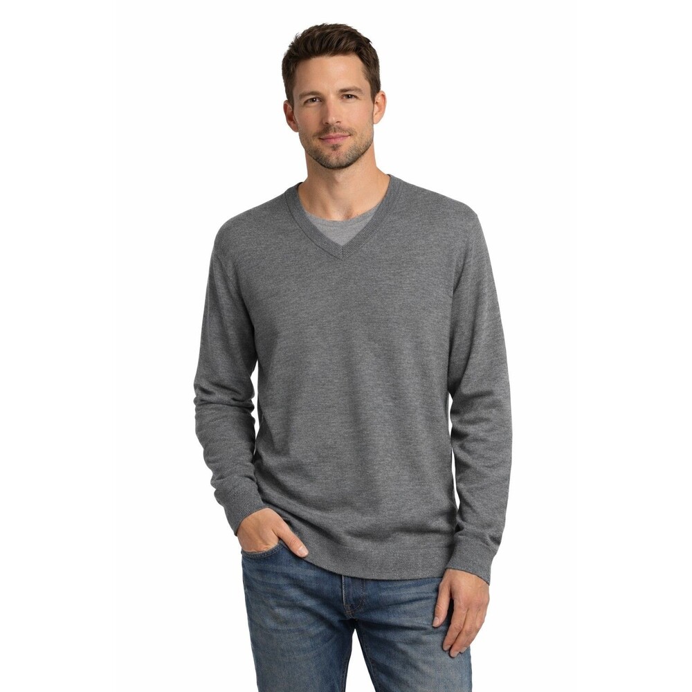 Turnbury Mens Extra Fine Merino Wool V Neck Sweater Gray Sz L Lightweight